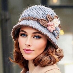 Handmade Floral Crochet Knit Beanie Hat